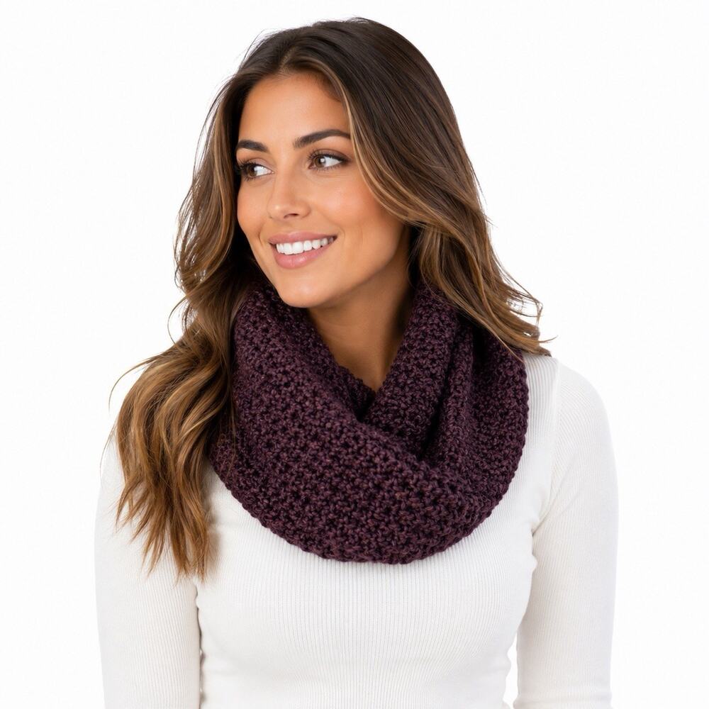 Handmade Knit Infinity Scarf/Cowl -Dark Plum- Soft, Chunky Crochet Neck, Warmer